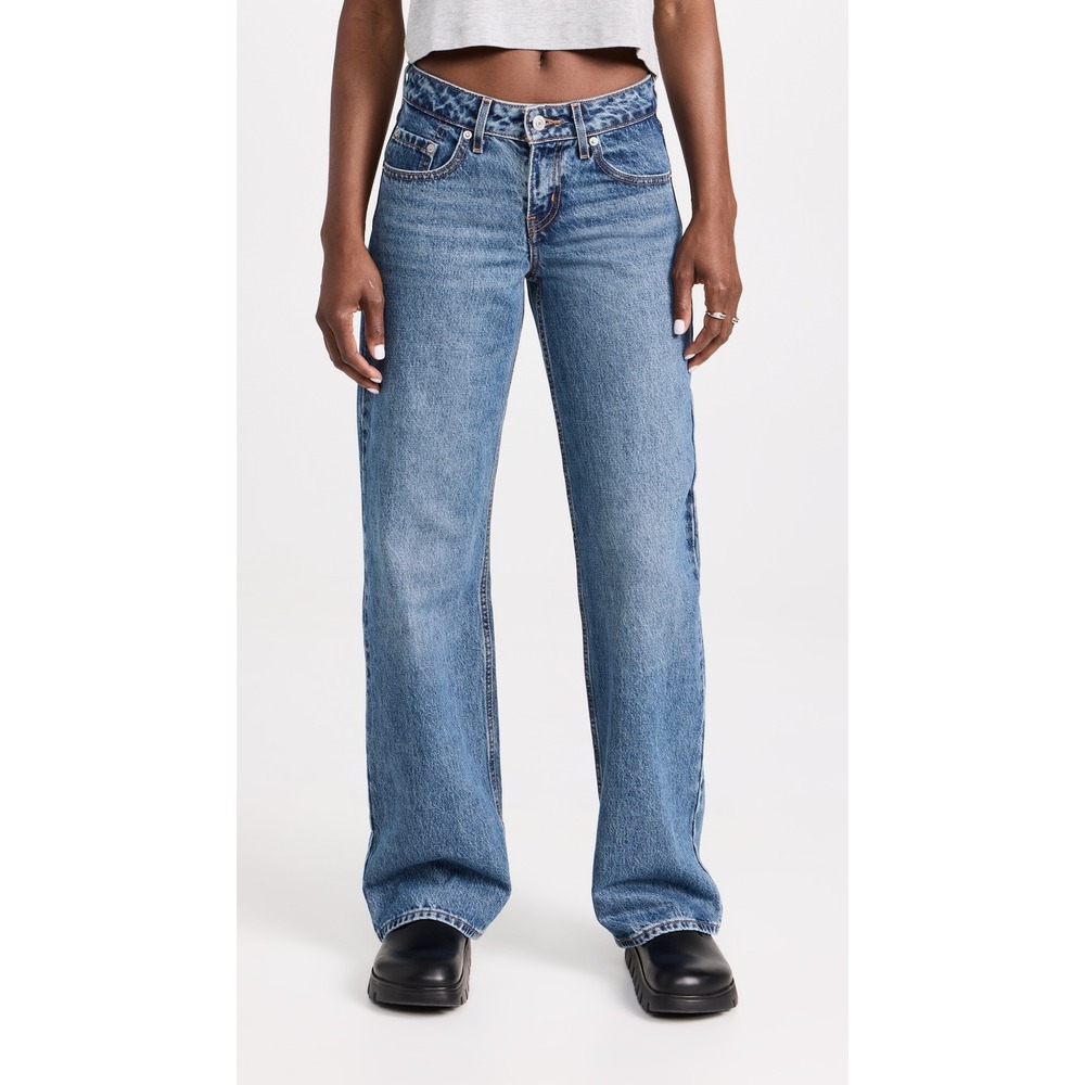 Levis Low Loose Jeans Straight Leg Womens Size 24 Blue Light Wash Denim